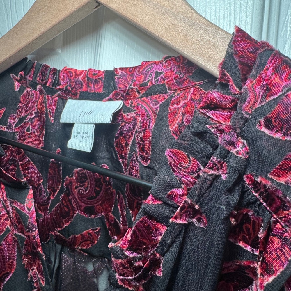 J. Jill Velvet Burnout Paisley Floral Button Front Blouse S Artsy Whimsigoth - Picture 3 of 7